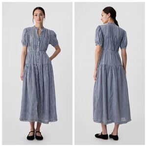 Doen Blue and White Smocked Maxi Sundress